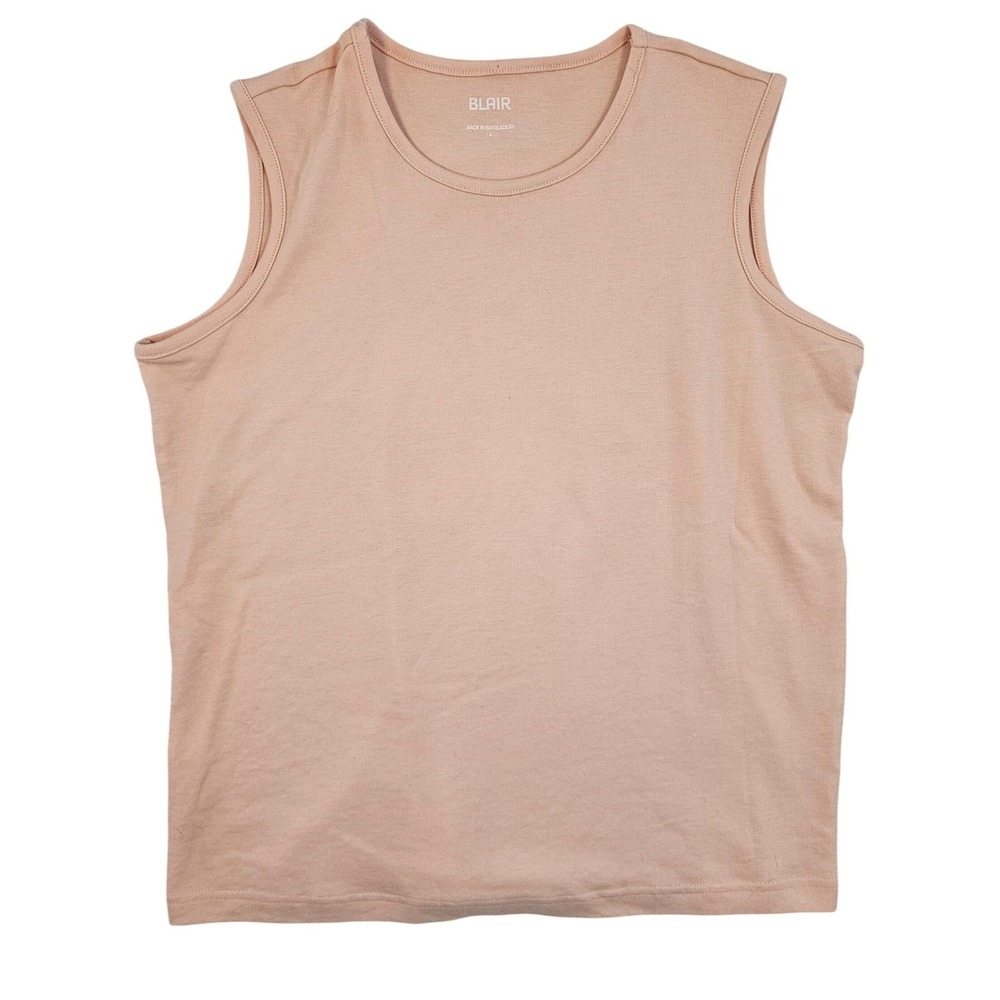 Blair Womens Muscle Tank Top Large Peach Tan Sleeveless Crew Neck Cotton Blend